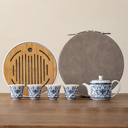 【Travel Tea Set】Blue and White Interlock branch lotus