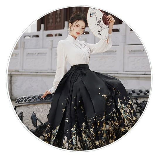 【Han Costume】Calligraphy-themed pleated skirt suit