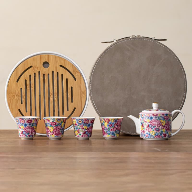 【Travel Tea Set】Blue and White Interlock branch lotus