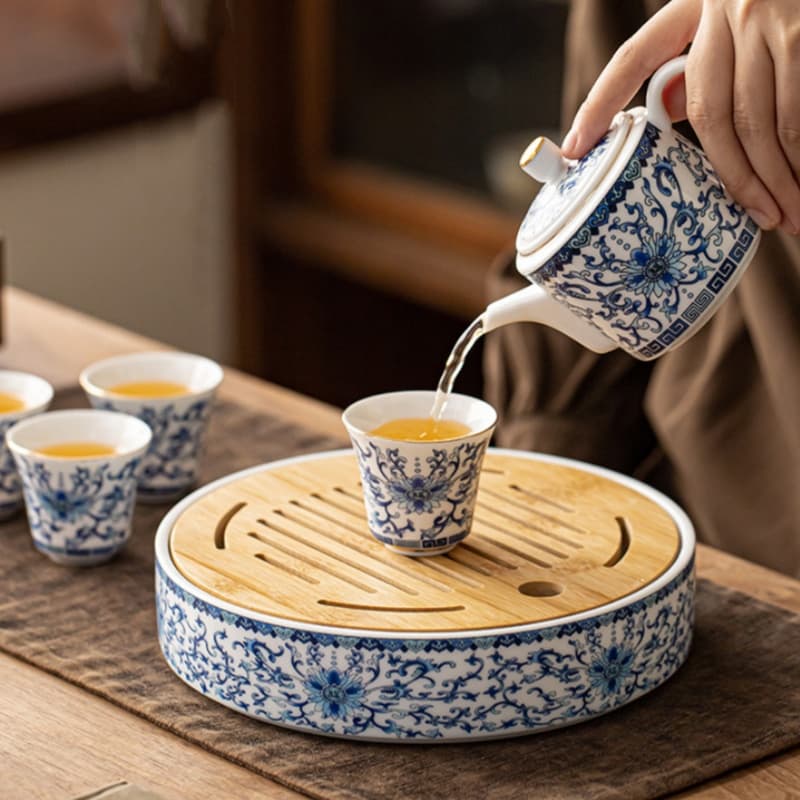 【Travel Tea Set】Blue and White Interlock branch lotus