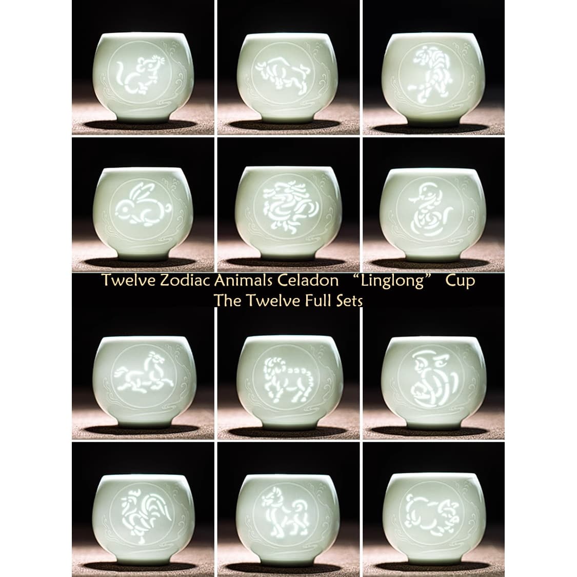 【Tea cup】Twelve Zodiac Animals Celadon “Linglong” Cup