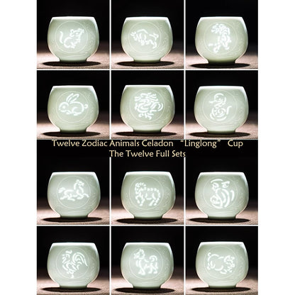 【Tea cup】Twelve Zodiac Animals Celadon “Linglong” Cup