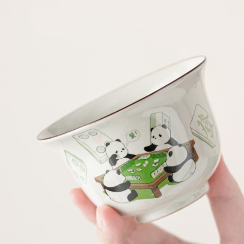 【Teapot】Pandas playing mahjong Covered Tea bowl