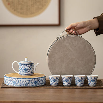 【Travel Tea Set】Blue and White Interlock branch lotus