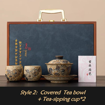 【Teapot】Hand-painted sunflower Covered Tea Bowl