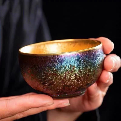 【Tea cup】Multi-colored Peacock Gold-plated Jianzhan Cup