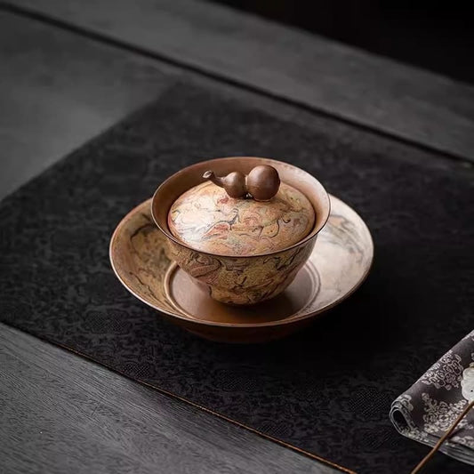 【Teapot】Hand-Painted Dunhuang Oil Paintings Covered Tea bowl