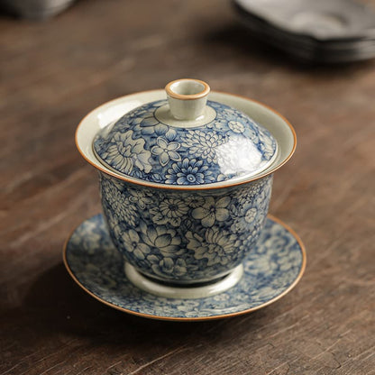 【Tea cup】Blue and white Covered Tea Bowl