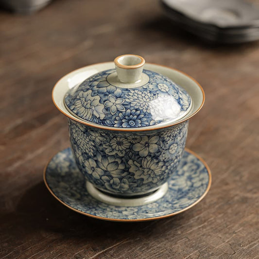 【Tea cup】Blue and white Covered Tea Bowl