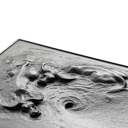 【Tea tray】Water buffalo diving Carving Chinese Ink Black stone Tea tray