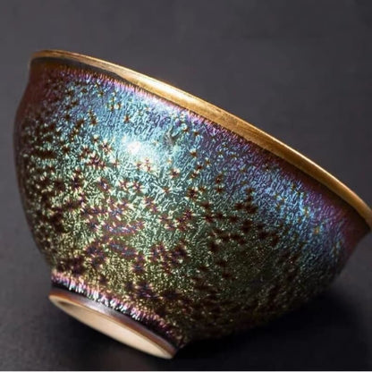 【Tea cup】Multi-colored Peacock Gold-plated Jianzhan Cup