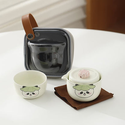 【Travel Tea Set】Lotus leaf hat panda  Quick Cup