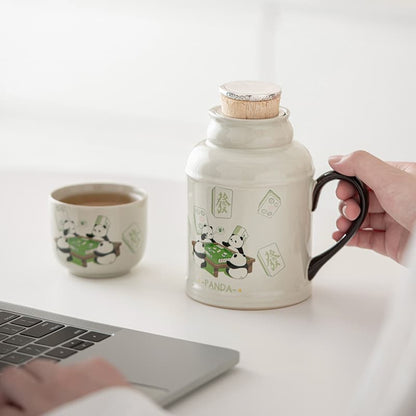 【Teapot】Pandas playing mahjong Ceramic thermos flask