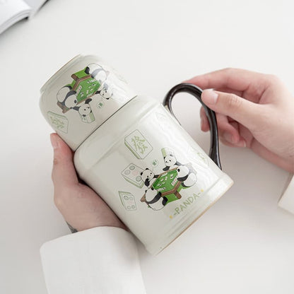 【Teapot】Pandas playing mahjong Ceramic thermos flask