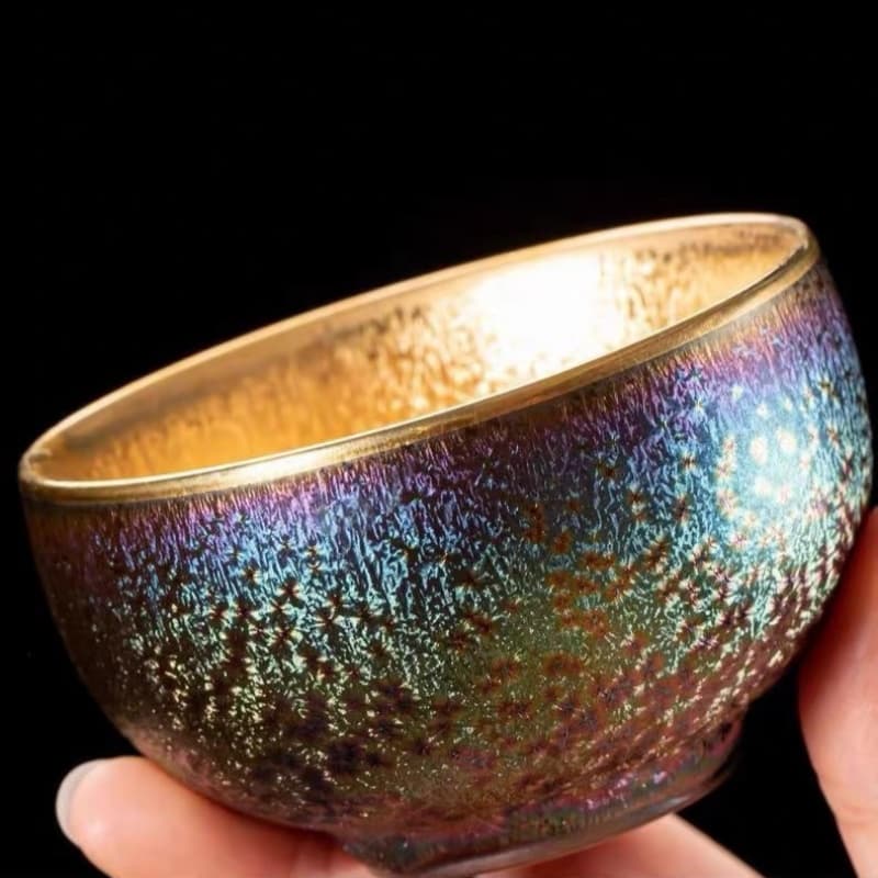 【Tea cup】Multi-colored Peacock Gold-plated Jianzhan Cup