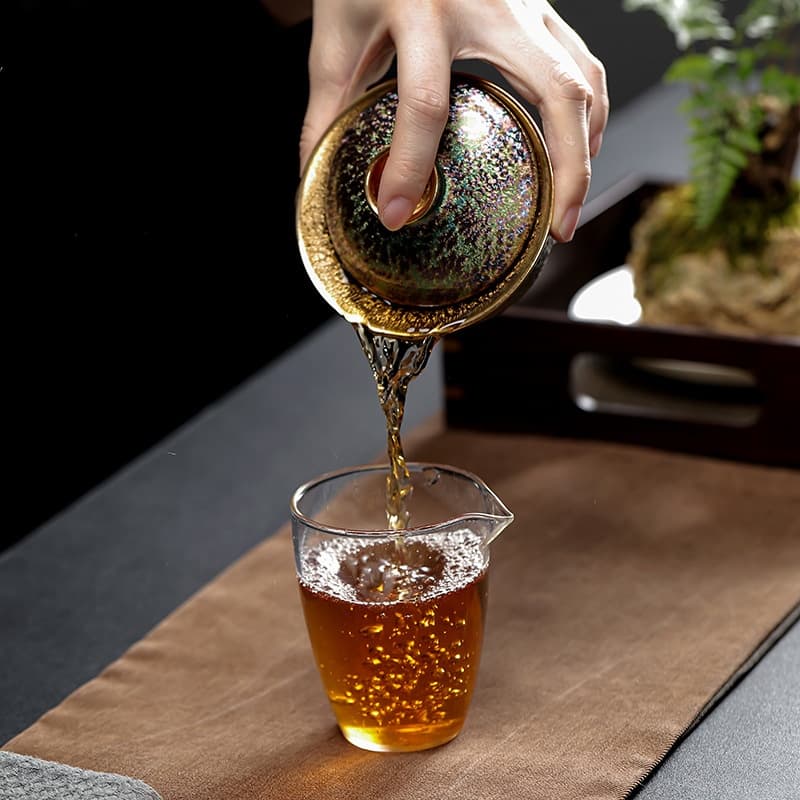 【Teapot】Multi-colored Peacock Gold-plated Jianzhan Covered Tea Bowl