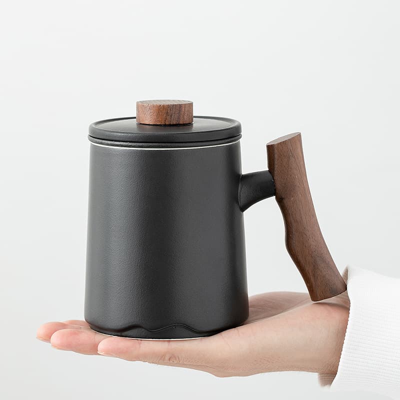 【Tea Cup】Walnut Wood Handle Ceramic Office Cup