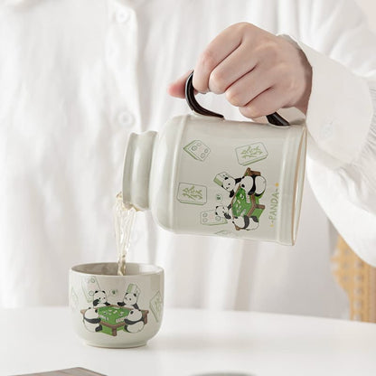 【Teapot】Pandas playing mahjong Ceramic thermos flask