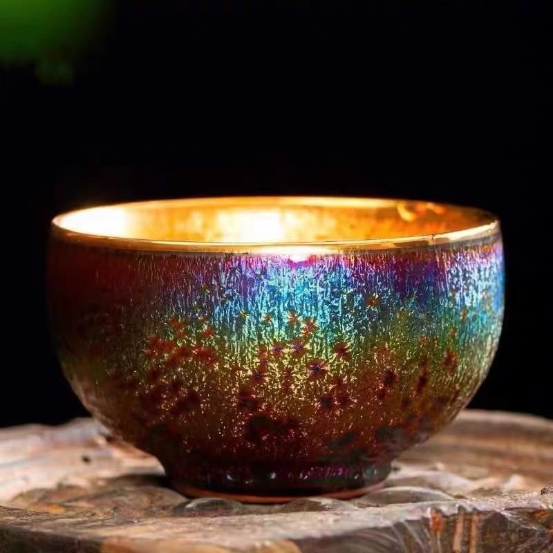 【Tea cup】Multi-colored Peacock Gold-plated Jianzhan Cup