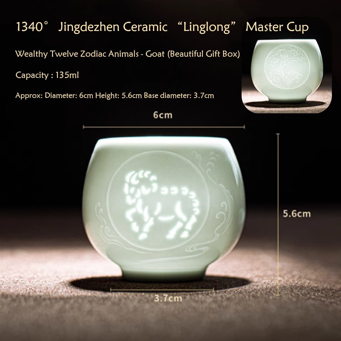 【Tea cup】Twelve Zodiac Animals Celadon “Linglong” Cup